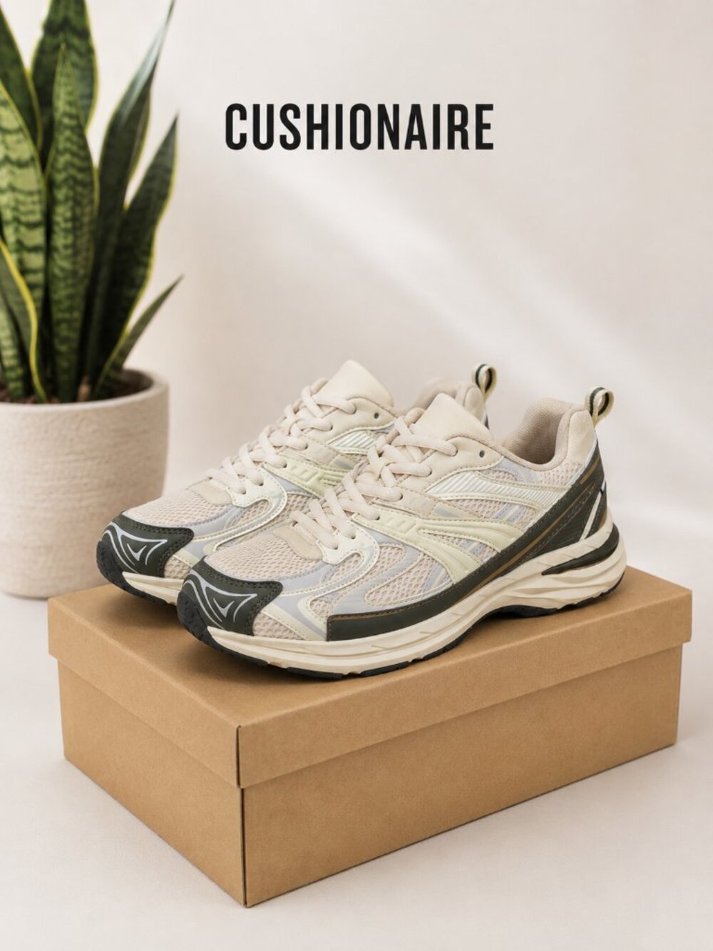 Cushionaire Axel Mens Sneakers Size 12 Cream Olive Green Mesh Athletic Shoes